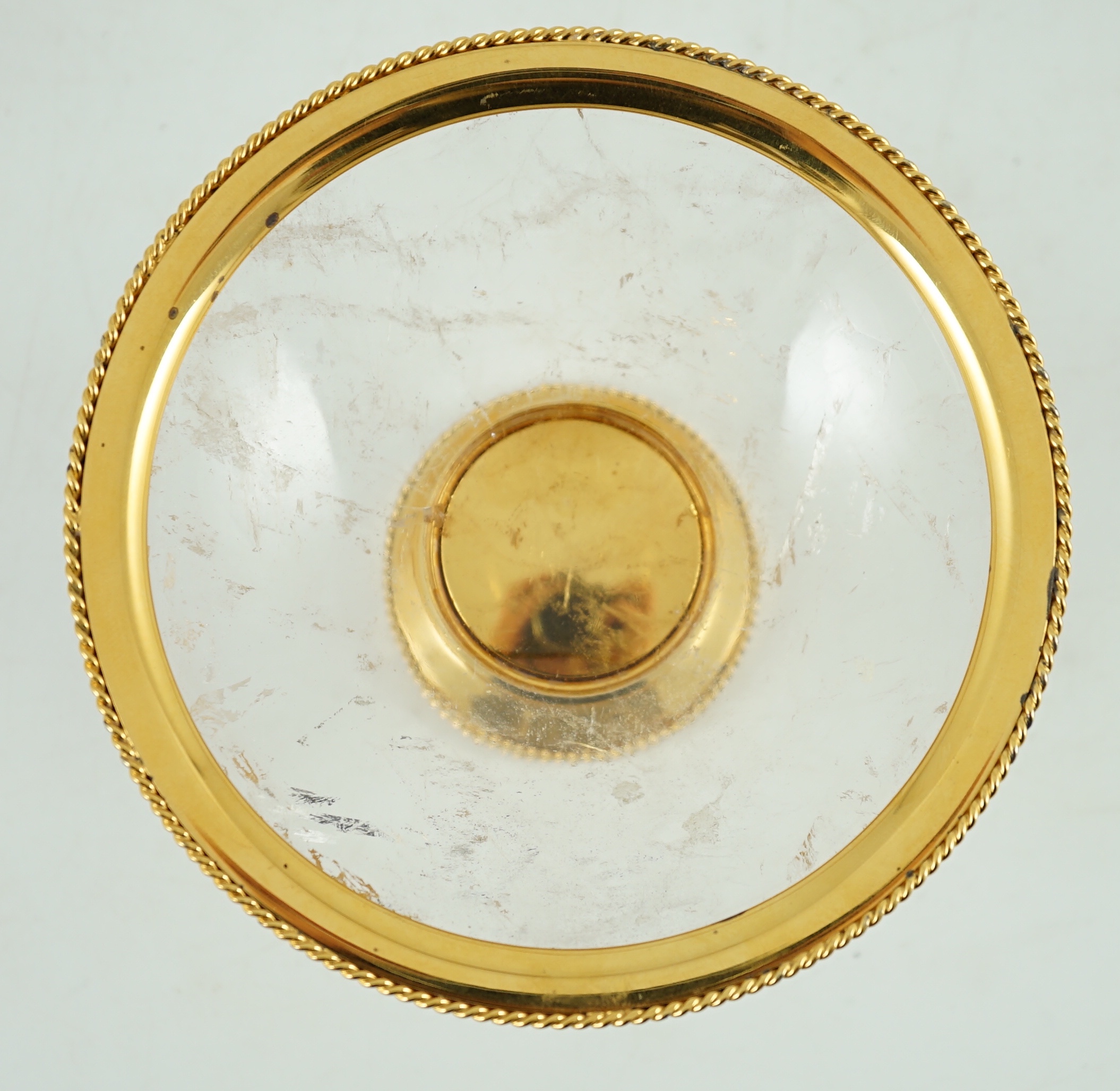 An early to mid 20th century German silver gilt mounted gilt rock crystal pedestal dish, by Gayer & Krauss